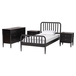 Baxton Studio Lucera Mid-Century Black Twin Size 4-Piece Bobbin Bedroom Set